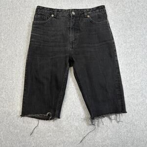 Monki Jean Short WMNS Size 27 Black Pirate Mid Rise Dark Wash Streetwear Bermuda